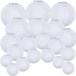 Supla 20 Pack Chinese White Paper Lantern Round 4” 6” 8” 10” 12” White Hanging Lanterns Wedding Party Decorations